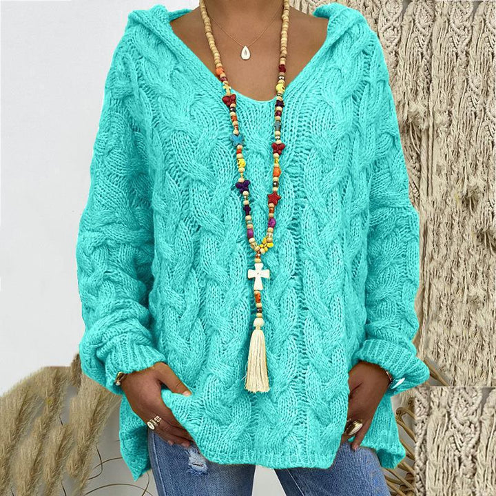 Women's chunky knit hoodie with cable pattern and loose oversized fit Mune Fashion