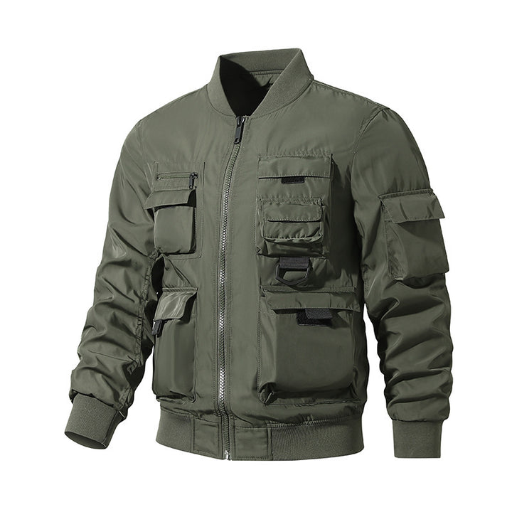 Men's Tactical Bomber Jacket in Field Look with Modular Outer Pockets and Elastic Hem Mune Fashion