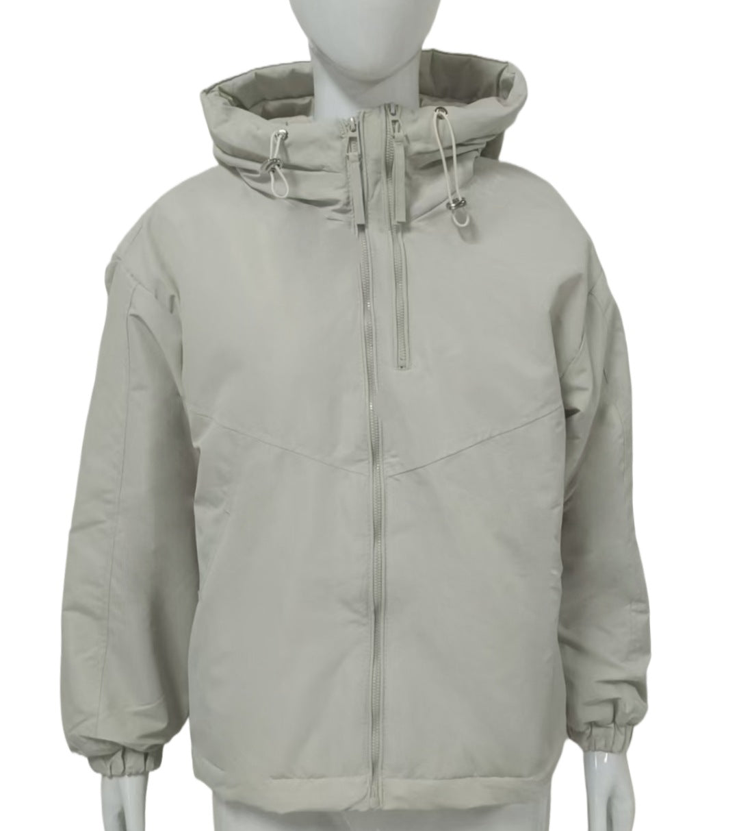 Women Padded Hooded Jacket with Drawstring, Double Front Zipper and Elastic Cuffs Mune Fashion