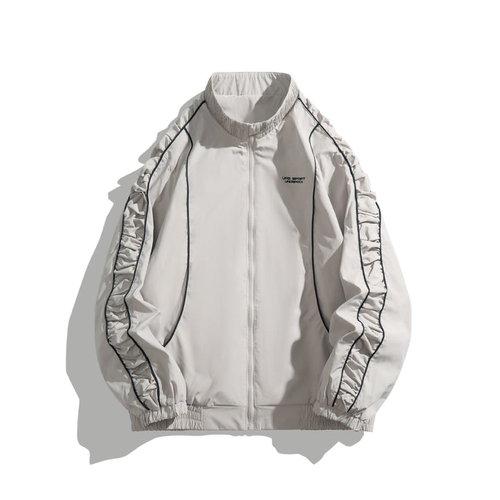 Women's Lightweight Bomber Jacket with Gathered Sleeves and Contrast Piping Mune Fashion