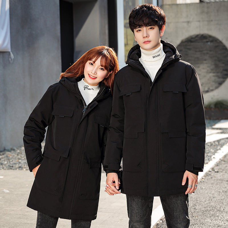 Unisex Padded Long Parka with Hood Multi-Pockets and Windproof Thermal Insulation Mune Fashion