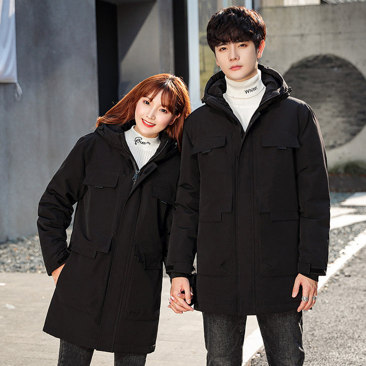 Unisex Padded Long Parka with Hood Multi-Pockets and Windproof Thermal Insulation Mune Fashion