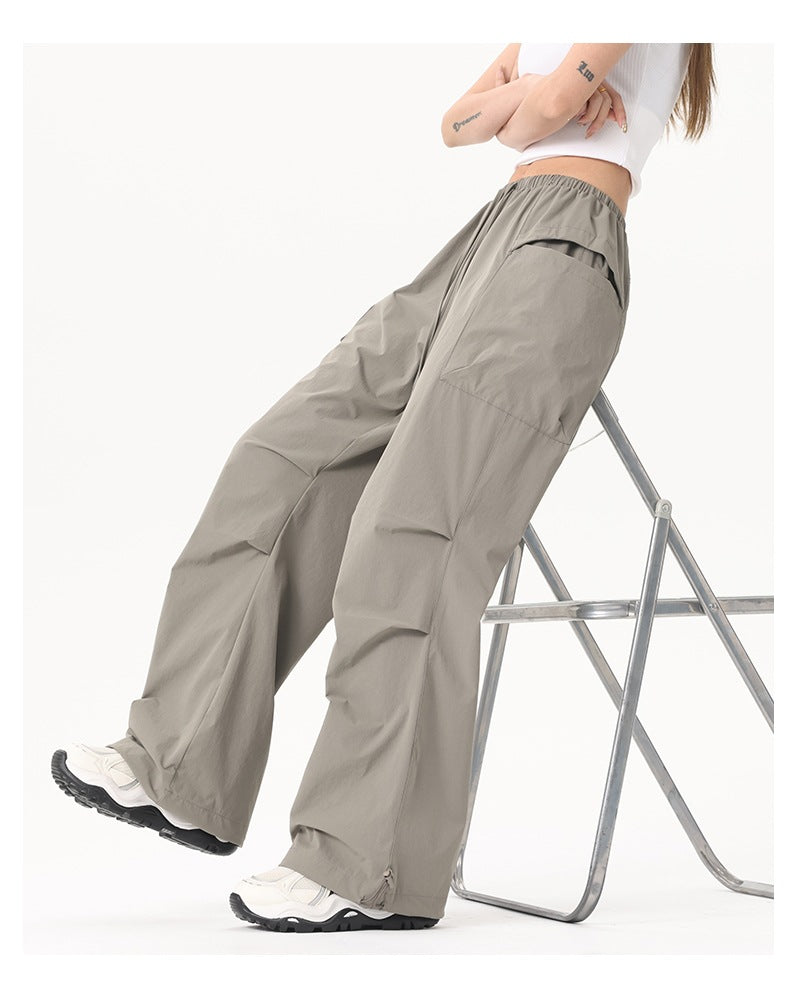 Ladies Wide-Leg Cargo Pants with Elastic Waistband & Utility Pockets Mune Fashion