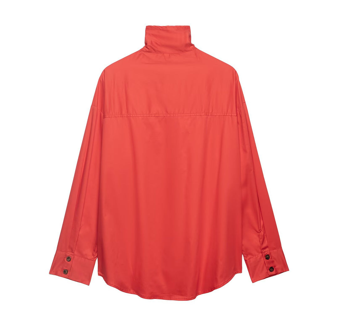 Women's Oversize Shirt Jacket with Stand-Up Collar and Full Button Placket Mune Fashion