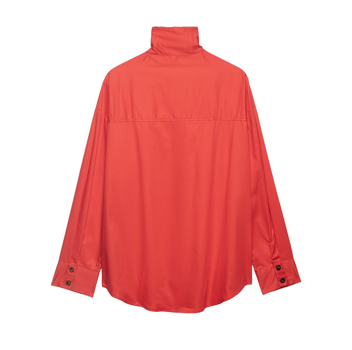Women's Oversize Shirt Jacket with Stand-Up Collar and Full Button Placket Mune Fashion