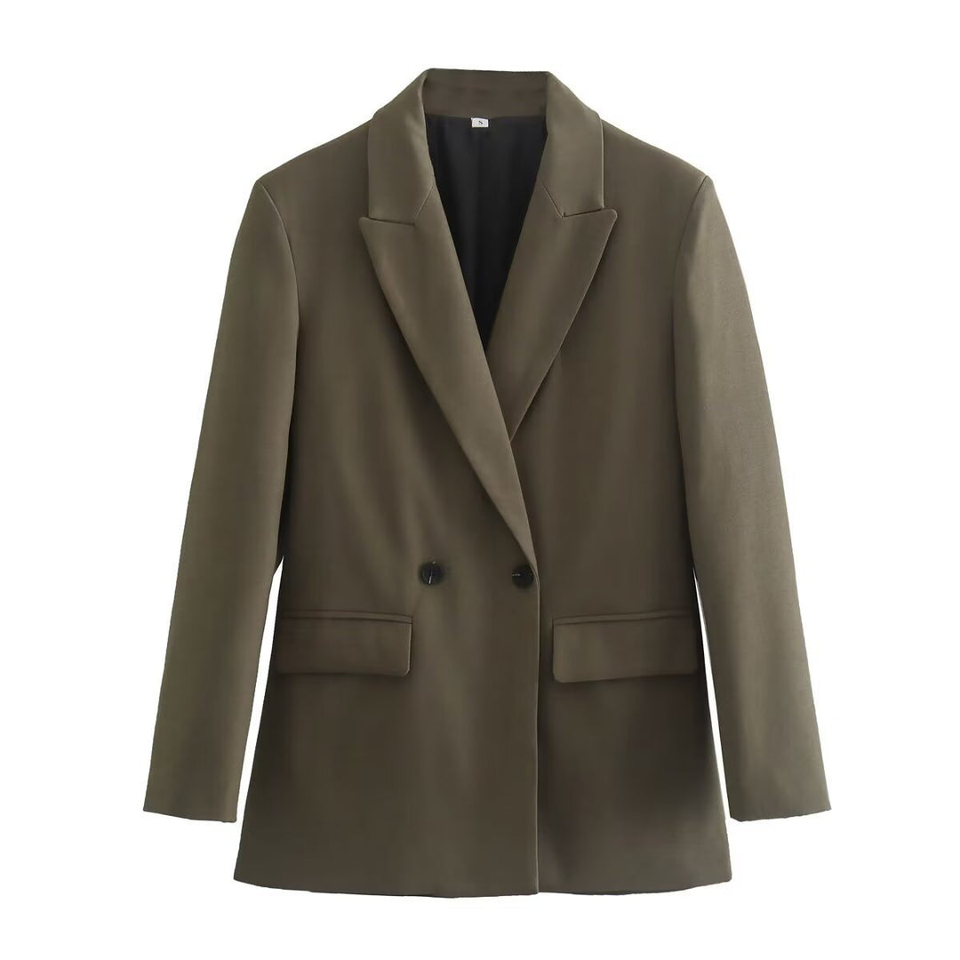 Women's tailored double-breasted blazer with pointed lapels, flap pockets, and light lining Mune Fashion