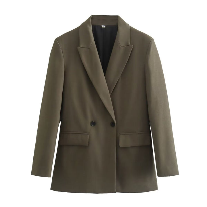 Women's tailored double-breasted blazer with pointed lapels, flap pockets, and light lining Mune Fashion