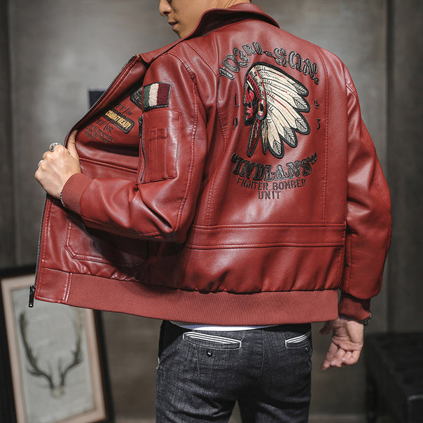 Men's bomber jacket in pilot look made of faux leather with applied patches and multifunctional pockets Mune Fashion