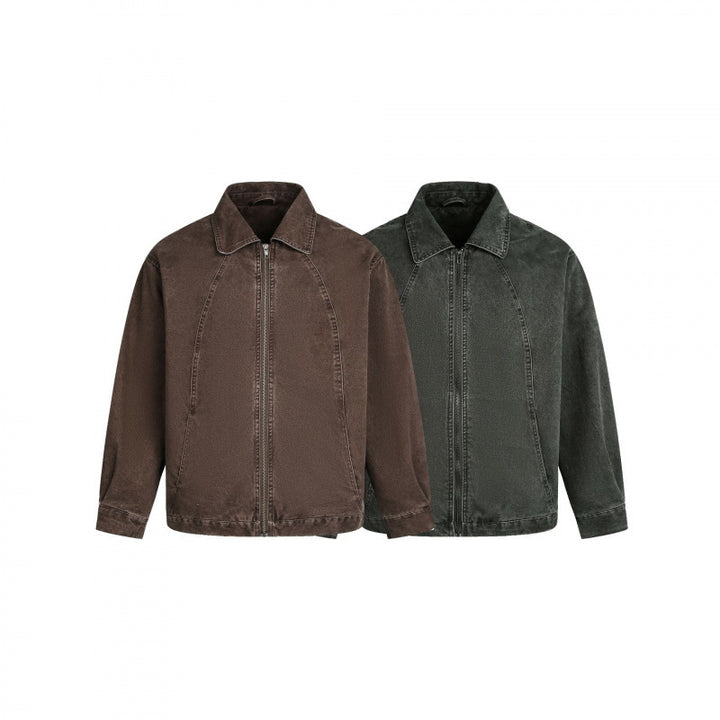 Men's Oversized Canvas Jacket with Shirt Collar, Raglan Seams and Full-length Zipper Mune Fashion