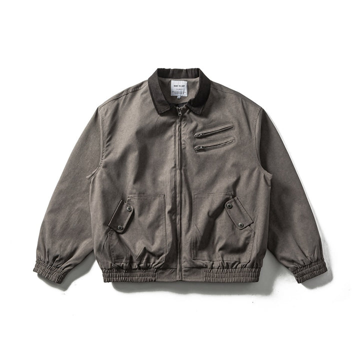 Men's Boxy Canvas Blouson Jacket in Utility Look with Cord Collar and Zip Chest Pockets Mune Fashion