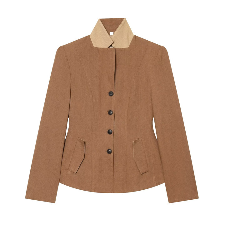 Women Tailored Blazer with Stand-up Collar Shaping Darts and Flap Pockets Mune Fashion