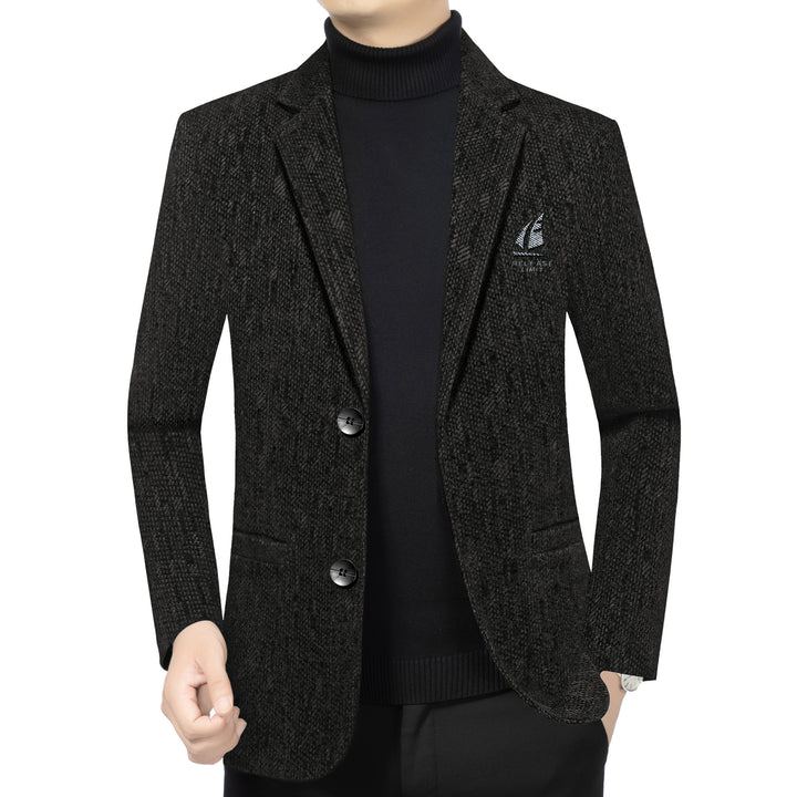 Men's Tailored Wool Blend Blazer with Texture and Logo Embroidery Mune Fashion