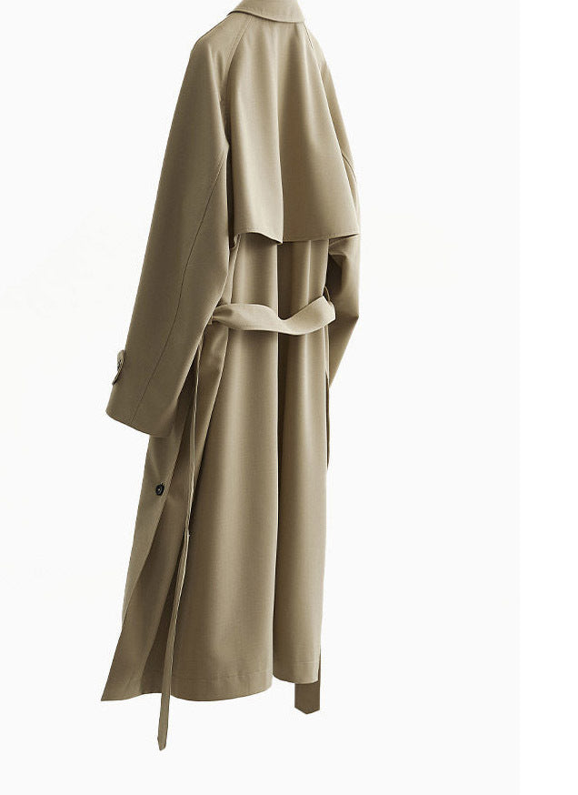 Ladies Fashionable Long Coat with High Neck Collar and Waist Belt Mune Fashion