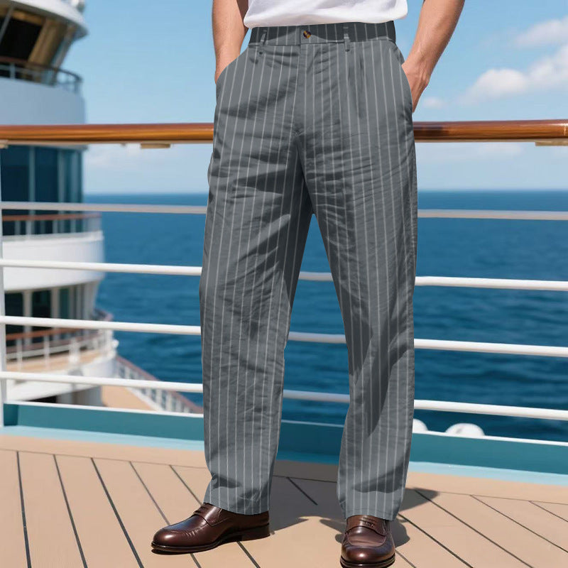 Men's elegant pinstripe suit trousers with wide leg, crease and high waist Mune Fashion