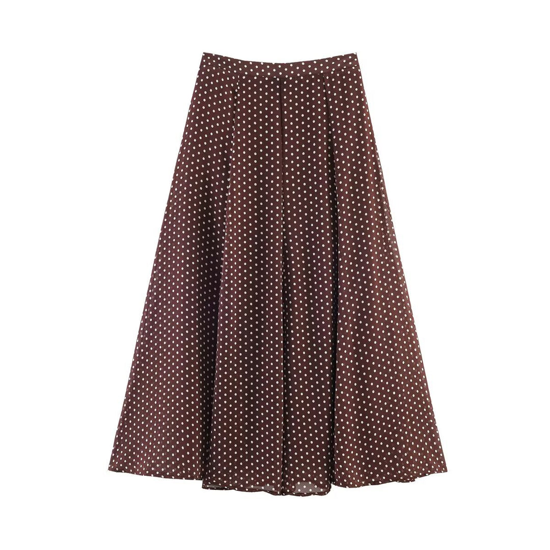 Women's Loose Blouson Top with Stand Collar, Polka Dot Pattern and Elastic Hem Mune Fashion