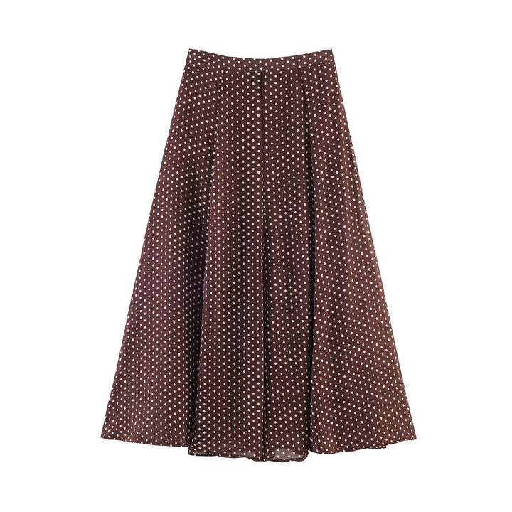 Women's Loose Blouson Top with Stand Collar, Polka Dot Pattern and Elastic Hem Mune Fashion