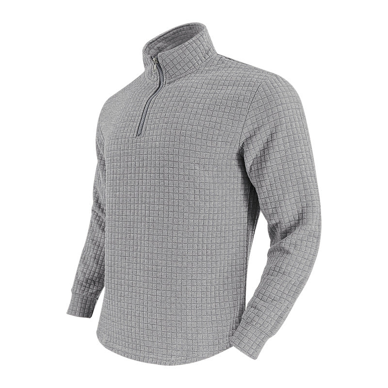 Men's structured grid half-zip pullover with high collar and elastic comfort hem Mune Fashion