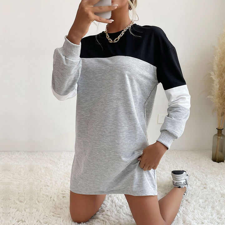 Women's short-cut colorblock sweatshirt dress made from cotton blend with round neckline Mune Fashion