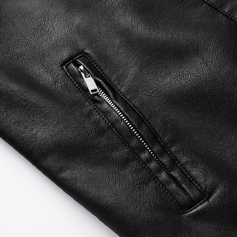 Men's faux leather bomber jacket with ribbed cuffs, stand-up collar and concealed zipper pockets Mune Fashion