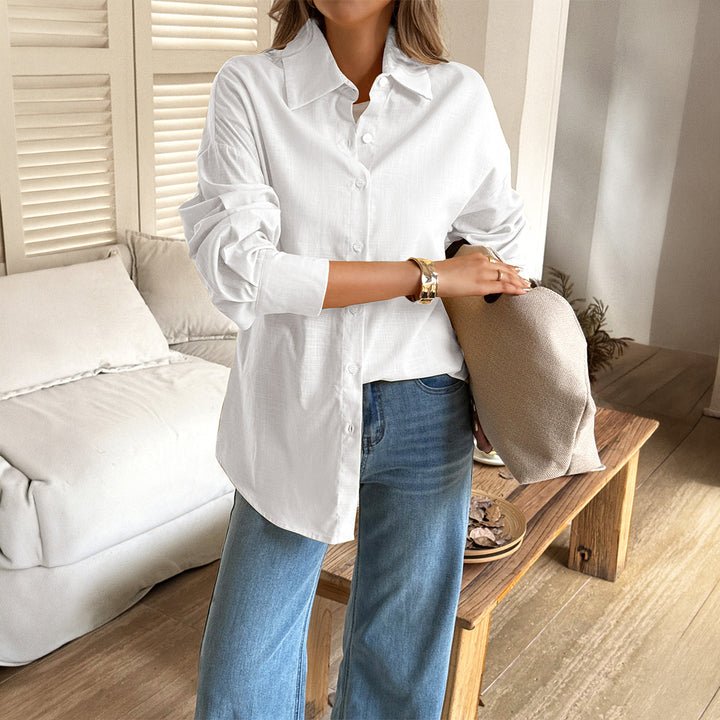 Women's oversized linen shirt blouse with boxy cut and concealed button placket Mune Fashion