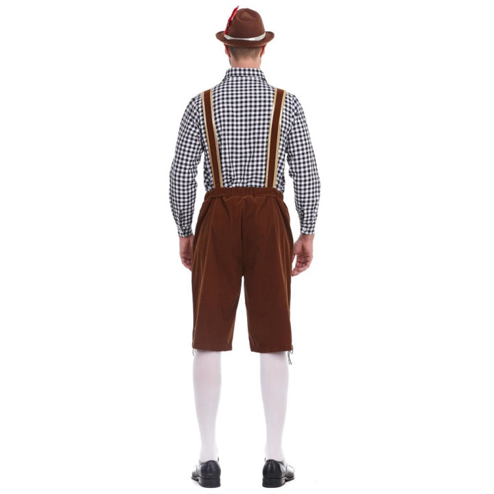 Men's faux-felt leather knee-length pants with baroque embroidery, adjustable straps, and decorative rivets Mune Fashion