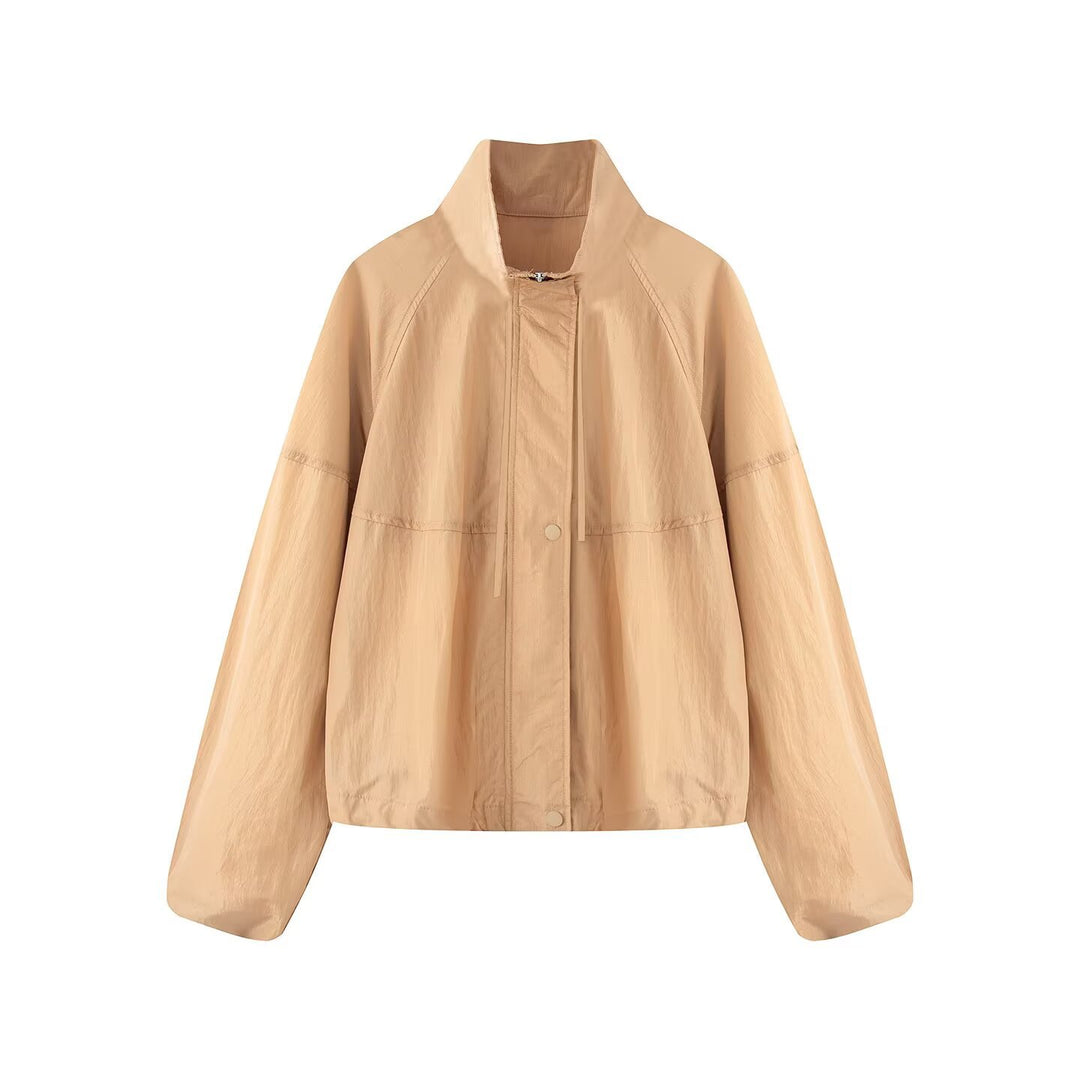Women's Light Oversized Blouson Jacket made of Nylon with Stand-Up Collar, Drawstring and Snap Button Closure Mune Fashion