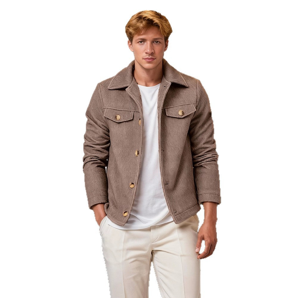 Men's short jacket made of suede imitation with shirt collar and patch pockets Mune Fashion