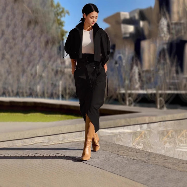 Women's Elegant Short Blazer Set with Fitted Wrap Pencil Skirt Mune Fashion