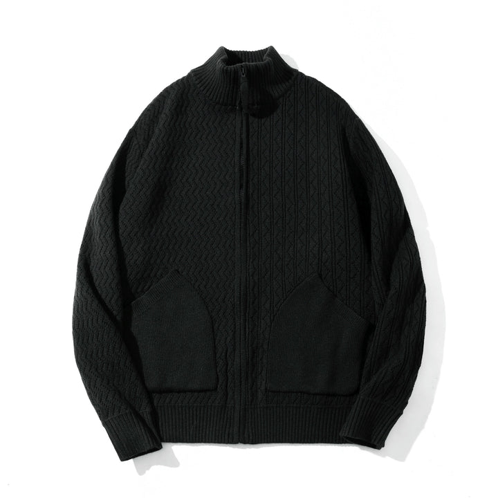 Unisex structured knit zip jacket with high ribbed collar and kangaroo pockets Mune Fashion