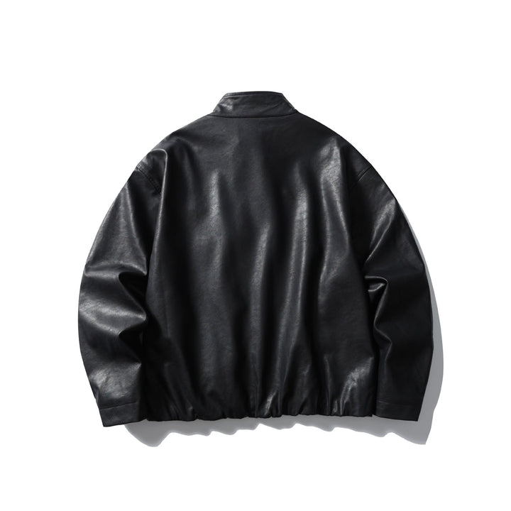 Men's leather pilot jacket with high stand-up collar and zip chest pocket Mune Fashion