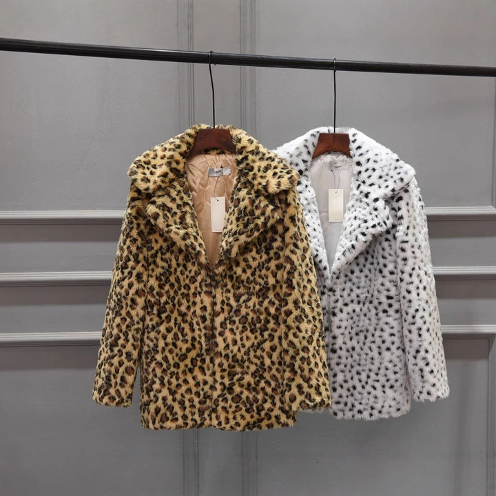 Ladies Luxury Faux Fur Jacket In Leopard Print Mune