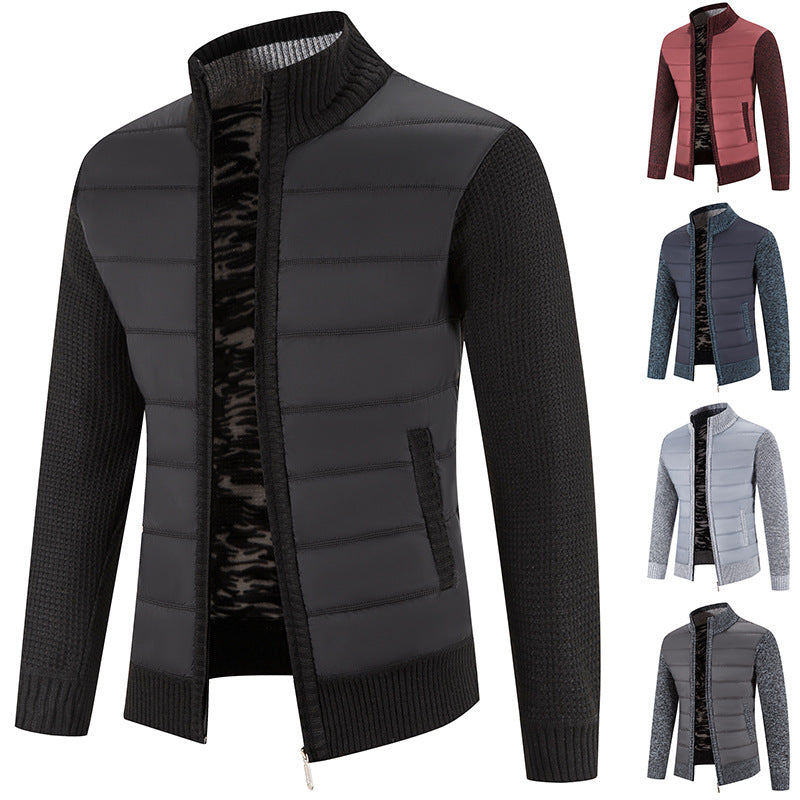 Men's nan Hybrid Knit Padded Jacket with Padded Front, Ergonomic Knit Sleeves and High Stand-Up Collar Mune Fashion