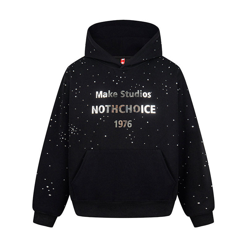 Women’s hoodie with statement print, metallic lettering and paint splatter look Mune Fashion
