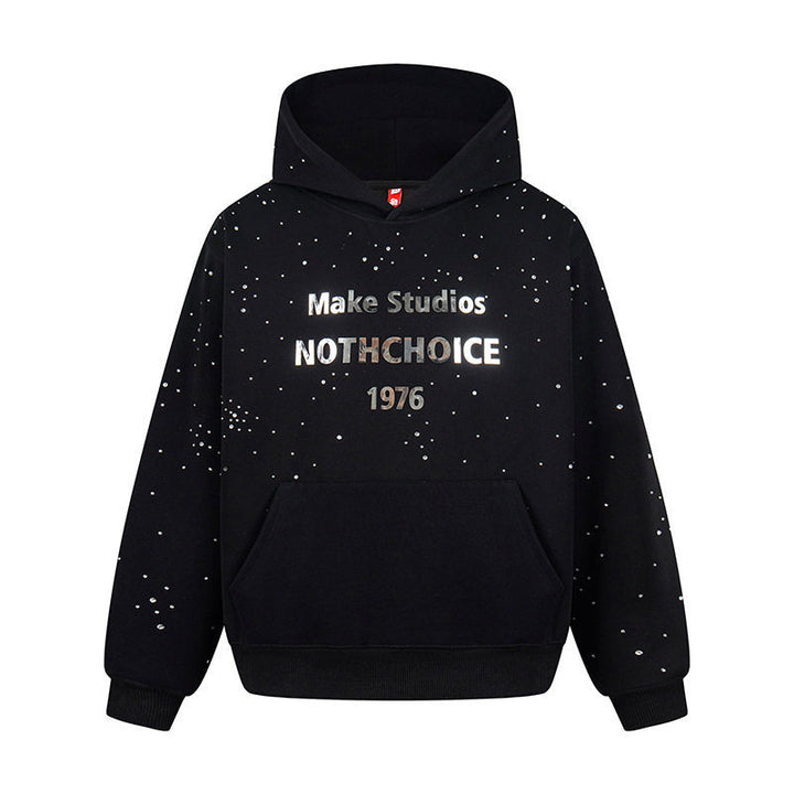 Women’s hoodie with statement print, metallic lettering and paint splatter look Mune Fashion