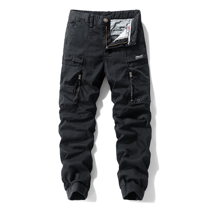 Men's Durable Canvas Cargo Pants in Tactical Look with Knee Panels, Multiple Pockets and Elastic Ankle Cuff Mune Fashion