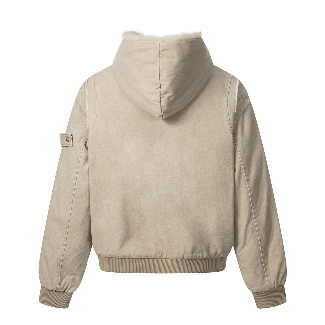 Men's Vintage-Inspired Denim Bomber Jacket with Teddy Fur Hood Mune Fashion
