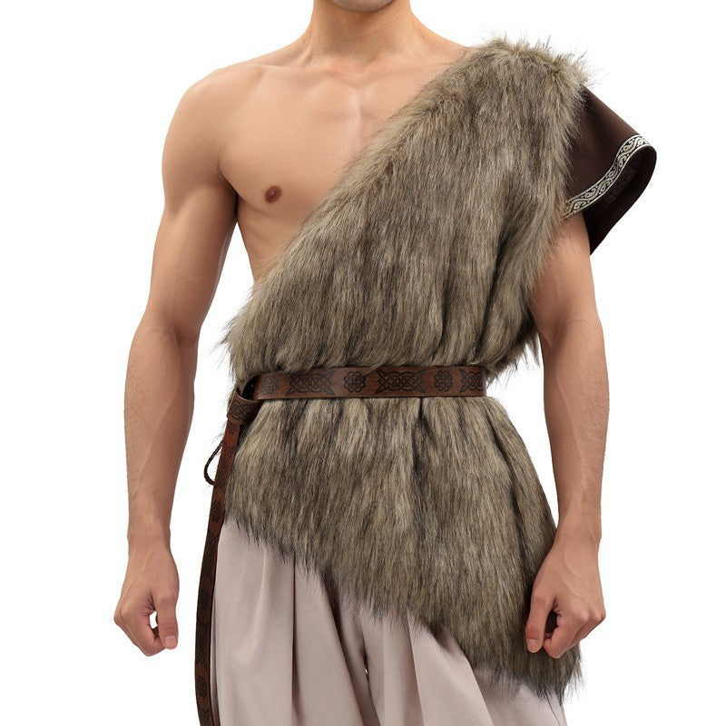 Unisex shoulder cape made of faux fur with decorative leather belt and asymmetrical cut Mune Fashion