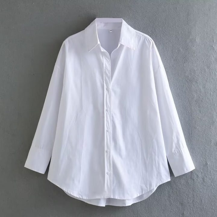 Women's Oversized Shirt Blouse with Dropped Shoulder and Classic Button Placket Mune Fashion