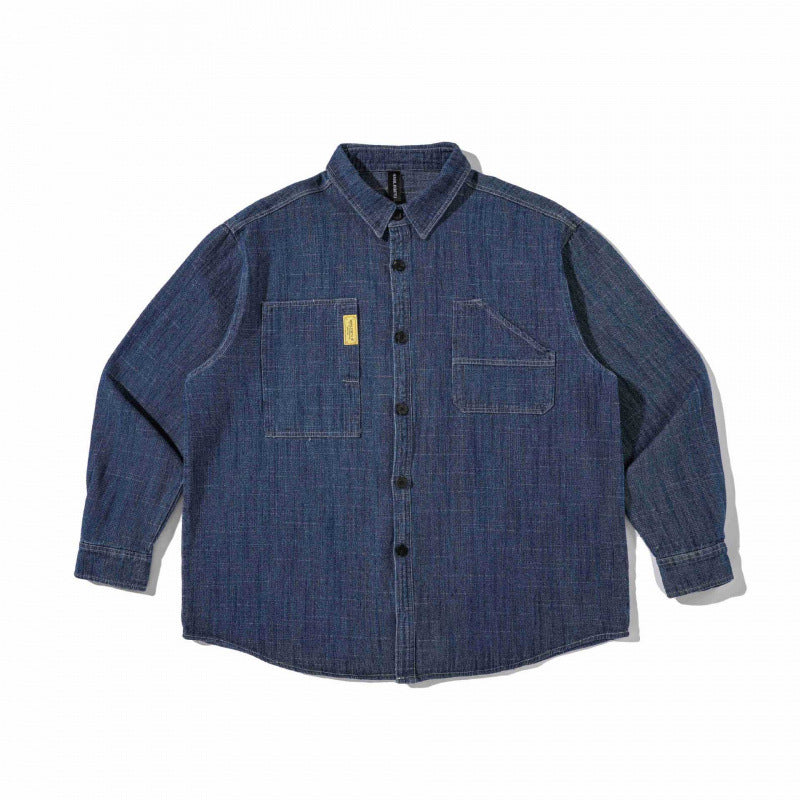 Unisex Boxy Denim Overshirt in Worker Look with Patch Pockets and Rounded Hem Mune Fashion