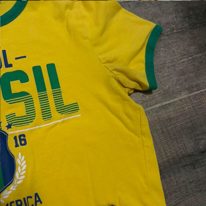 Ladies short fan t-shirt Brazil football with striking chest print and ribbed collar Mune Fashion