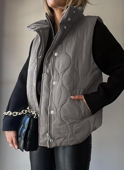 Women's Functional Padded Vest with High Stand-Up Collar, Zipper and Side Pockets Mune Fashion