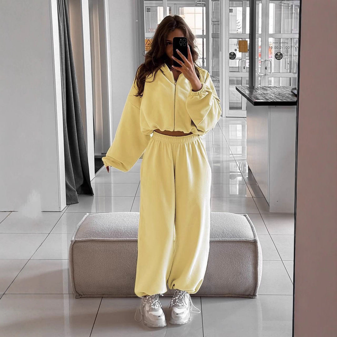 Women nan oversized hoodie jacket with full zip and high waist elastic waistband jogging pants set Mune Fashion