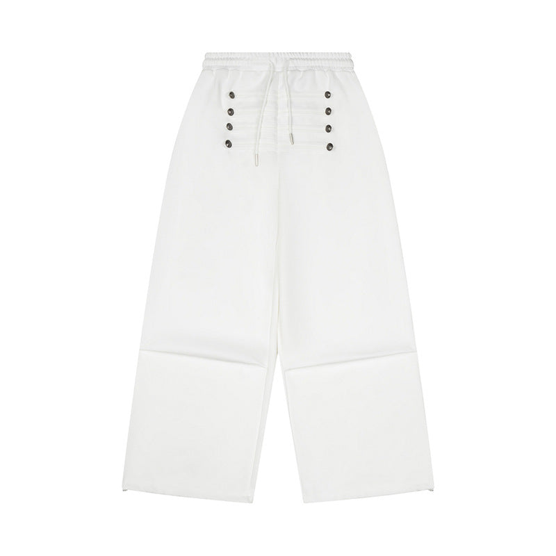 Ladies Wide High-Waist Culotte Pants with Comfort Waistband, Drawstring and Decorative Button Placket Mune Fashion