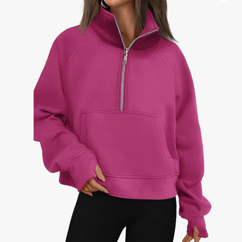 Women’s oversized half-zip sweater with kangaroo pocket, thumb holes, and high collar Mune Fashion