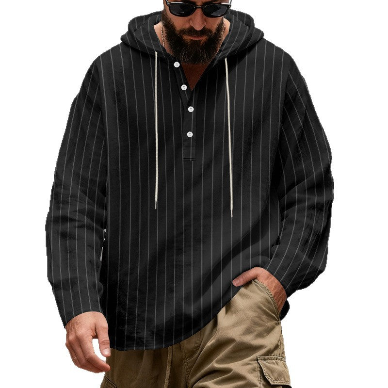 Men's Lightweight Hoodie Henley Shirt with Fine Pinstripes Mune Fashion
