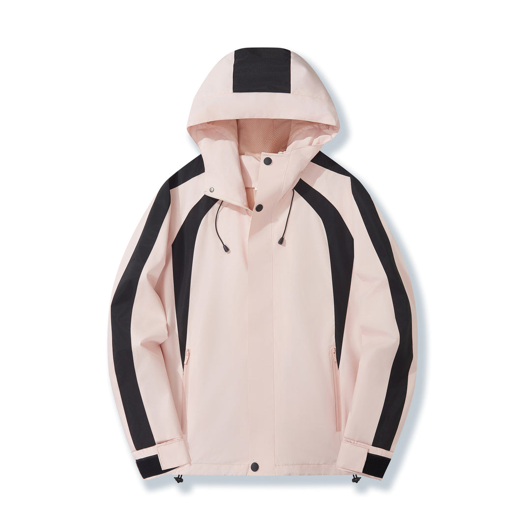 Women Lightweight Hooded Rain Jacket with Contrast Stripes and Mesh Lining Mune Fashion