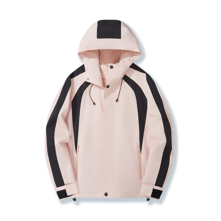 Women Lightweight Hooded Rain Jacket with Contrast Stripes and Mesh Lining Mune Fashion