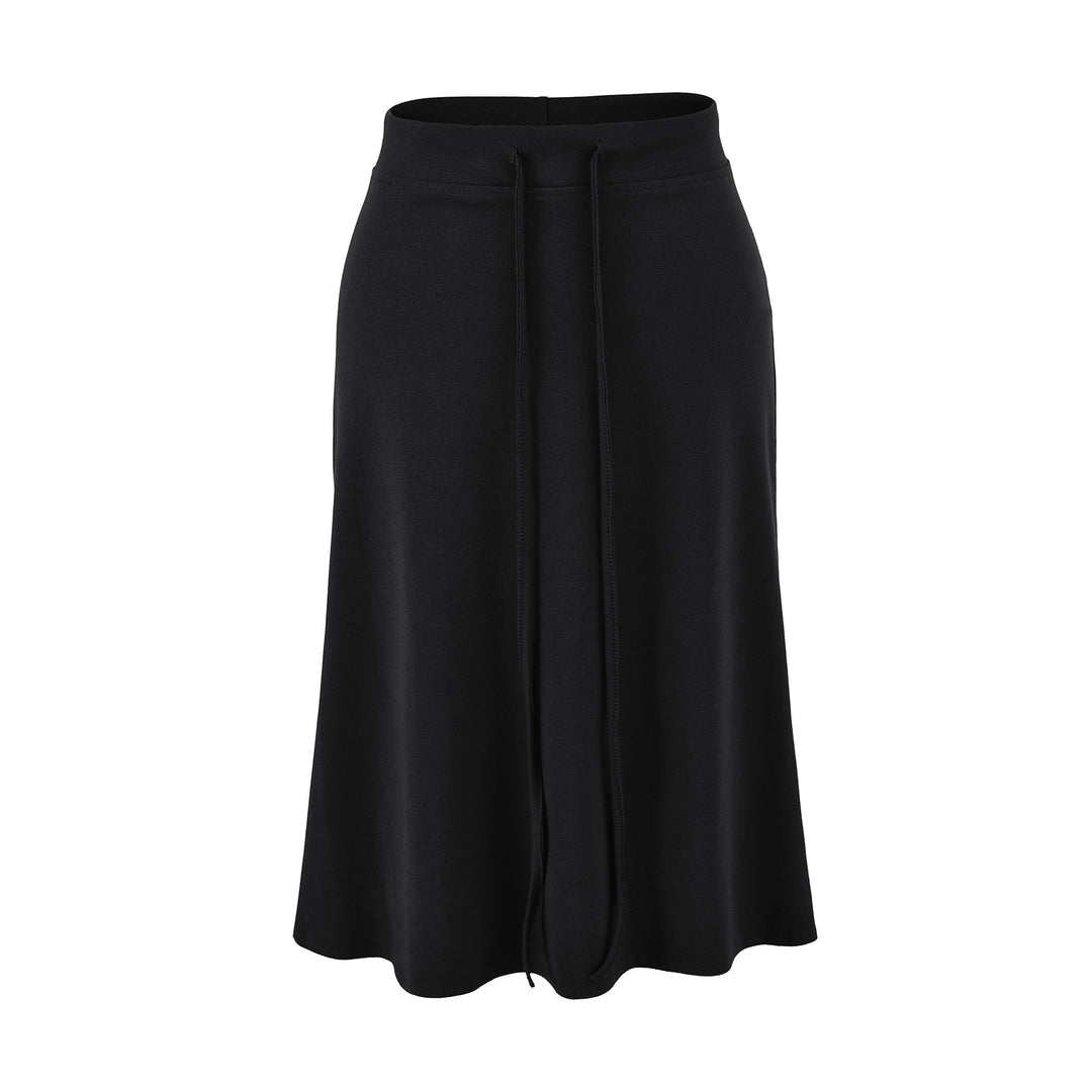 Women Jersey Midi Skirt with High Waist, Drawstring and A-Line Cut Mune Fashion