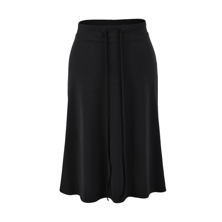 Women Jersey Midi Skirt with High Waist, Drawstring and A-Line Cut Mune Fashion