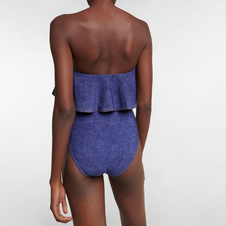Women's bandeau swimsuit with decorative bows and striped maxi skirt Mune Fashion